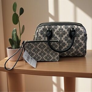 Kate Spade Black and White Floral Satchel Set